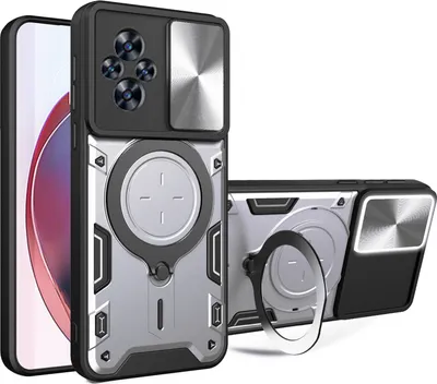 Produktbild von Handyhülle für Realme C67 4G Dual-Layer Stoßfest Rüstung Hülle mit Dia Kameraschutz und Kreisförmig Ring Ständer Silber