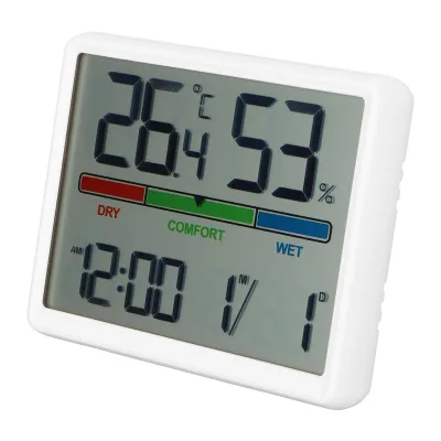 Zdjęcie produktu dla Zegar biurkowy LED, elektryczny zegar biurkowy, cyfrowy budzik, cyfrowy zegar biurkowy, cyfrowy zegar temperatury i wilgotności, cyfrowy zegar z wyświetlaczem temperatury