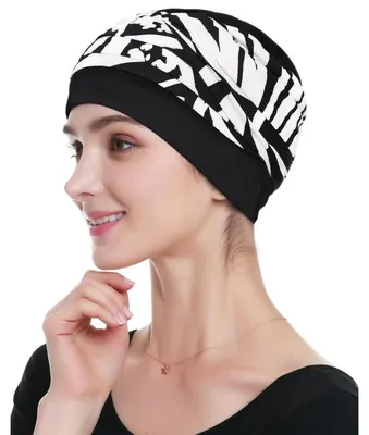 Immagine prodotto di Copricapo in bambù per pazienti oncologici, caldo, taglia unica, nero con stampa