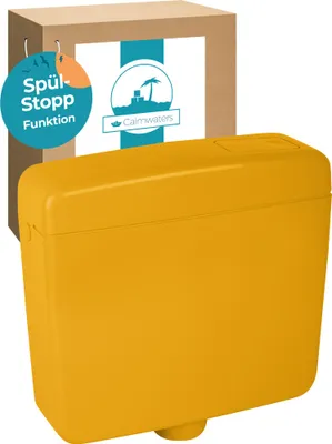 Produktbild von Calmwaters® Spülkasten Curry mit Spül-Stopp-Funktion, 6-9 Liter Spülmenge, Aufputzspülkasten WC schmal, flacher Spülkasten Elements, Aufputz-Montage, Start-Stopp-Taste, Curry-Gelb, 29HB2729