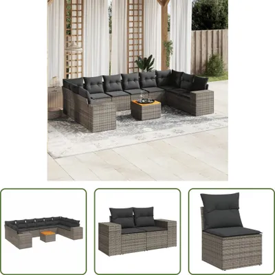 Produktbild von The Living Store 11-tlg. Garten-Sofagarnitur mit Kissen Grau Poly Rattan