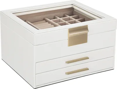 Produktbild von Songmics Schmuckkästchen mit Glasdeckel 3 Ebenen wolkenweiss-golden