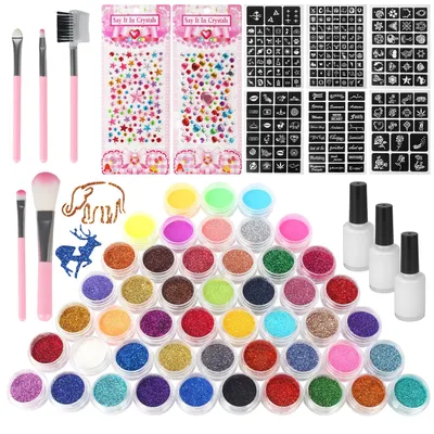 Image de Lot de 48 tatouages temporaires scintillants de couleurs vives pour enfants