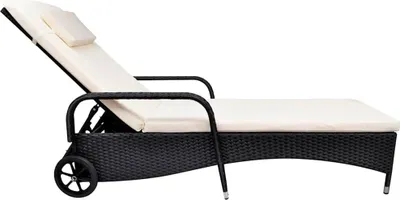 Produktbild von vidaXL Sonnenliege mit Polster & Rollen Poly Rattan Schwarz