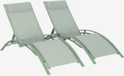 Immagine prodotto di Set 2 lettini prendisole in alluminio textilene multiposizione, Verde grigio