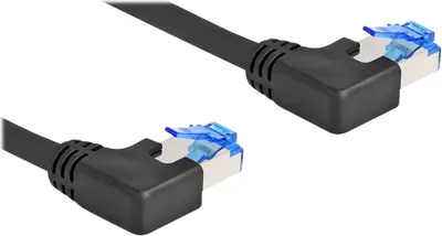 Produktbild von Delock - Patch-Kabel - RJ-45 (M) links gewinkelt zu RJ-45 (M) links gewinkelt - 1 m - 6 mm - S/FTP - CAT 6a - geschirmt, halogenfrei - Schwarz