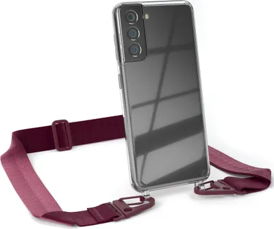 Produktbild von EAZY CASE - Hülle mit Band für Samsung Galaxy S21 5G, Handyhülle mit Umhängeband, Silikonhülle transparent, Handykette in Rot