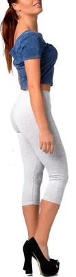 Produktbild von Leggings 3/4  Hoher Bund Baumwolle; Grau Meliert S/36