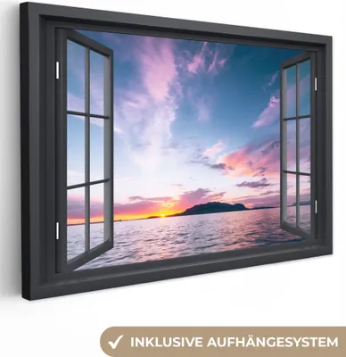 Produktbild von OneMillionCanvasses® - Leinwandbilder - 140x90 cm, Mit Blick auf - Meer - Sonnenuntergang, Wandbilder Kunstdruck Wanddekoration
