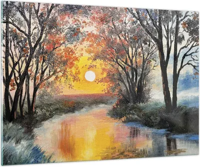 Produktbild von Bilder auf glas - Einteilig - Fluss Sonne Bäume - 100x70cm - Glasbilder - Wandbilder - Bilder - zum Aufhängen bereit - Wanddekoration aus Glas - Glas Bilder - Wandbild auf Glas - GAA100x70-4190