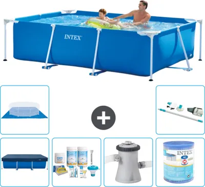 Immagine prodotto di Piscina Intex con struttura rettangolare - 260 x 160 x 65 cm - blu - include telo di copertura - pacchetto di manutenzione - pompa filtro per piscina - filtro - telo di fondo - aspirapolvere