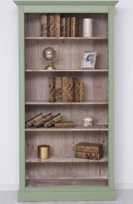 Produktbild von Casa Padrino Landhausstil Bücherschrank Grün / Naturfarben 110 x 39 x H. 210 cm - Massivholz Schrank - Regalschrank - Wohnzimmerschrank - Büroschrank - Landhausstil Möbel