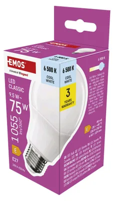 LED žárovka Classic A60 / E27 / 9,5 W (75 W) / 1055 lm / studená bílá