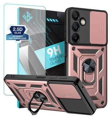 Produktbild von Armor Handyhülle für Samsung Galaxy S24 FE mit 9H Displayglas Displayschutz Kameraschutz Handy Panzer Case Cover Schutzhülle Outdoor Farbe: Rosegold