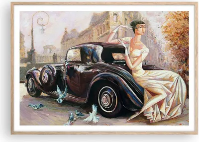 Produktbild von Gerahmtes Poster - Rahmen in heller Eiche - frau retro stil - 100x70 cm - Wand Bild - Wanddeko - Wandbilder - Wandposter - Bilderrahmen - Bilder - Kunstdruck - Wandbild - P2NAA100x70-3467