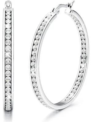 Produktbild von Creolen Edelstahl Damen Hypoallergen mit Zirkonia Hängend 40mm/50mm/60mm Silber/Gold/Rosegold