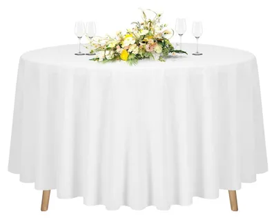 Obrázok produktu pre Kruhová obrus, 228 cm, biela, polyester, umývateľná, vhodná pre stoly s priemerom 90-180 cm, 1 kus