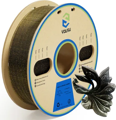 Obrázek produktu pro YOUSU filament pro 3D tiskárny, 1,75 mm PLA zlatý, 3D efekt, třpytky, materiál pro 3D tisk, kompatibilní s FDM 3D tiskárnami, přesnost +/-0,03 mm, standard, 1 role, 1 kg šC black-glitter-gold