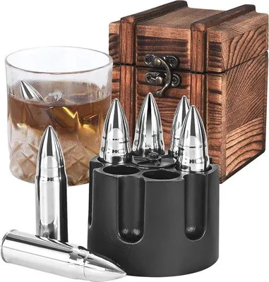 Produktbild von Famanu Geschenkset mit Whisky-Steinen - Wiederverwendbare Edelstahl-Eissteine für kalte Getränke