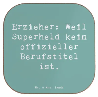 Produktbild von Mr. & Mrs. Panda Holzuntersetzer Spruch Erzieher Superheld - Meeresbrise - Geschenk, Wertschätzung, Bildung, Untersetzer Glas, Berufsgestaltung, Coaster, Beruf, Hort