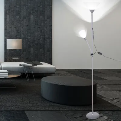 Produktbild von BRILLIANT Deckenfluter Spari mit Lesearm | funktionelle Standleuchte | silber/weiß | 1x E27 max. 60 W & 1x E14 max. 25 W |  IP20
