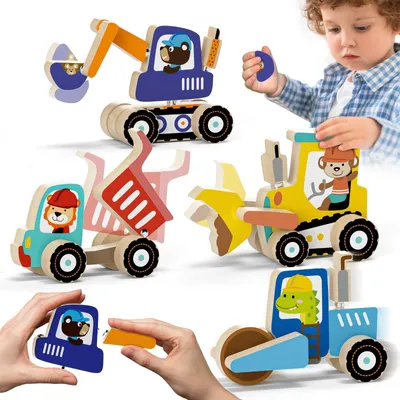 Image de Jouets éducatifs Montessori pour les enfants à partir de 3 ans : blocs de construction magnétiques « Chantier »