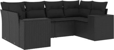 Productafbeelding van vidaXL 6-delige tuinmeubelset met kussens, zwart, polyrotan