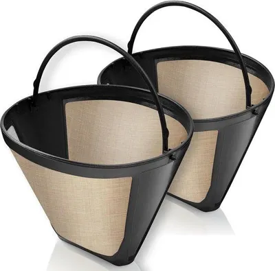 Image de Accessoires de filtration coniques réutilisables, adaptés aux cafetières de 10 à 12 tasses, avec filtre.