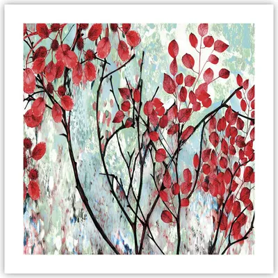 Produktbild von Poster - Poster ohne Rahmen - Rot Blätter Zweige - 50x50 cm - Wand Bild - Wanddeko - Wandbilder - Kunstposter - Wandposter - Bilder - Kunstdruck - Wanddekoration - Wandbild - P2XAC50x50-4508