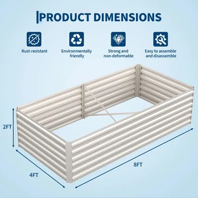 Obrázok produktu pre Vyvýšený záhradný box s pozinkovaným kovovým rámom – 240x120x60 cm – Stabilná konštrukcia – Odolný voči korózii – Jednoduchá montáž – Vhodný na pestovanie zeleniny, kvetín a byliniek – Béžová farba