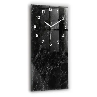 Produktbild von Wallfluent Wanduhr – Stilles Quarzuhrwerk - Uhr Dekoration Wohnzimmer Schlafzimmer Küche - Zifferblatt - weiße Zeiger - 30x60 cm - Dunkler Marmor