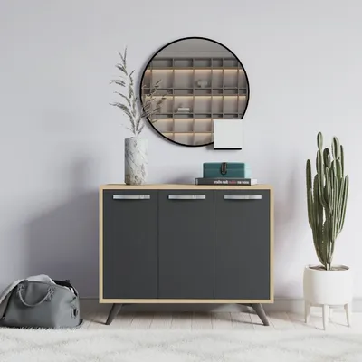 Produktbild von Skye Decor, Piffa - Oak, Anthracite, Mehrzweckschrank, Eiche, 100 % MELAMINBESCHICHTETE SPANPLATTEN, 100 x 35 x 82 cm