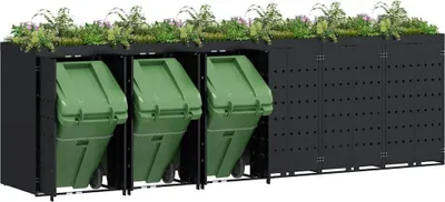 Produktbild von Stabli Wagenmüllbehälter für 6 Behälter Schwarz 408 x 77,5 x 121,5cm - DE866801 - Mülltonnenboxen