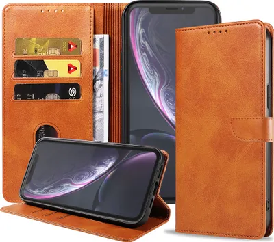 Obrázek produktu pro Vhodné pro iPhone XR Pouzdro na telefon z umělé kůže s magnetickým rtem a držákem na karty Pouzdro typu kniha s klopou - hnědé - Smartphonica