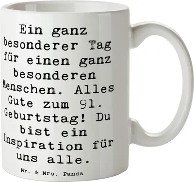Produktbild von Mr. & Mrs. Panda Kaffeetasse Spruch 91. Geburtstag - Weiß - Geschenk, besonderer Mensch, Geschenktasse, Kaffeebecher, Inspiration, Happy Birthday, schöne tasse, mit