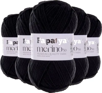 Papatya Merino50 Winterwolle 5 x 100g Strickgarn 50% Wolle Oeko-Tex Häkelgarn Farbwahl schwarz