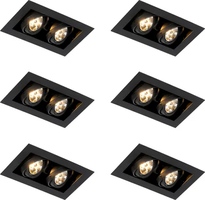 Produktbild von QAZQA - Set mit 6 modernen Einbaustrahlern Schwarz 2-flammig Verstellbar - Oneon 70 I Wohnzimmer I Schlafzimmer - Stahl - LED geeignet GU10