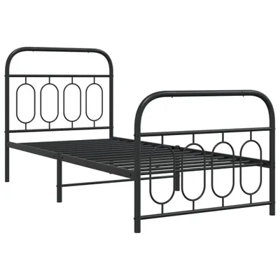 Zdjęcie produktu dla Metalowa rama łóżka z wezgłowiem i zanóżkiem, czarna, 90x200 cm