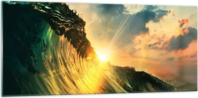 Produktbild von Bilder auf glas - Meer Welle Wasser - 120x50cm - Glasbilder - Wandbilder - Kunstdruck - zum Aufhängen bereit - Wanddekoration aus Glas - Glas Bilder - Wandbild auf Glas - Einteilig - GAB120x50-3943
