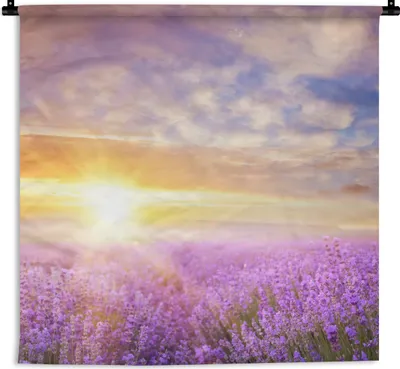Produktbild von MuchoWow® Wandteppich Wandbehang Lavendel - Sonne - Himmel - Natur 120x120 cm Tapisserie Dekoration Wandtuch - Modern - Baumwollgewebe