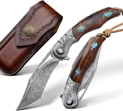 Produktbild von HARAHU YU-29045 Damast Jagd-Klappmesser - Braun KP29045