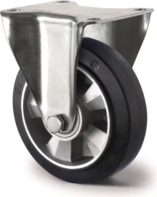 Image de Roulette fixe pour charges lourdes - 125 mm, capacité de charge 300 kg, caoutchouc élastique, hauteur 164 mm