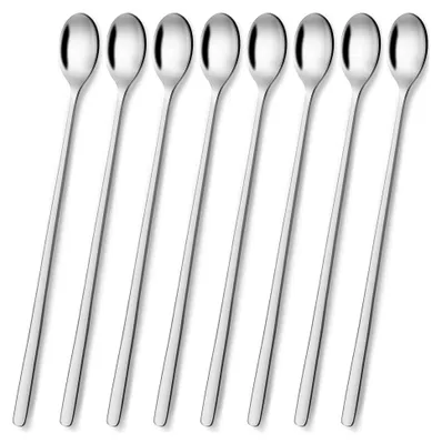 Produktbild von Set von 8 Latte Macchiato Löffeln, 24 cm langer Stiel, Rührlöffel aus Edelstahl, Dessertlöffel, lange Löffel für Eiskaffee, Eistee, Milchshake, Eisbecher, spülmaschinengeeignet