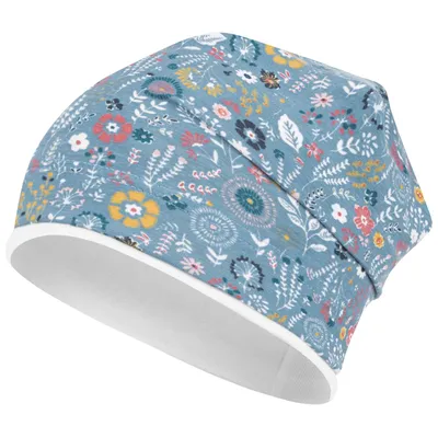 Produktbild von Mädchen Mütze Übergangsmütze Beanie Blumen, Gr.50-52, Blau-Creme