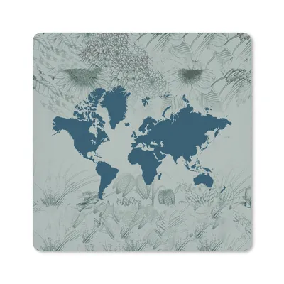 Produktbild von MuchoWow® Mauspad Mousepad Weltkarte - Blau - Blume 30x30 cm - Mousepads - Maus Mat - Pad - Mausunterlage - Gaming