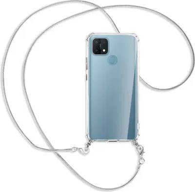 Produktbild von Handykette Backcover-Schutzhülle mit Band (Metall silberfarben) für Oppo A15 - silberfarbene Kette Snake