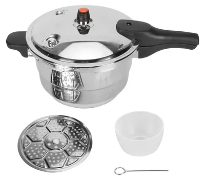 Obrázek produktu pro Tlakový hrnec s parní vložkou, nerezový hrnec, kompatibilní s plynovými a indukčními sporáky, 5 l, vnitřní průměr 22 cm