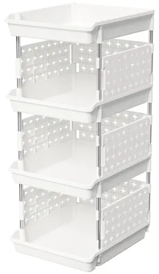 Stapelbare Aufbewahrungsboxen, 4 Ebenen, Kunststoff, Weiß, 35x30x72 cm