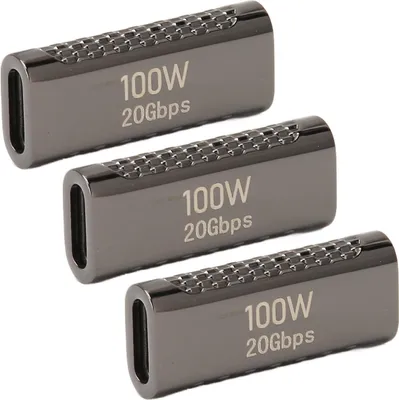 Zdjęcie produktu dla 3-częściowa przejściówka USB C z żeńskiego na żeńskie, obsługująca transfer danych do 20 Gb/s, zasilanie 100 W, przepust wideo 8K 60 Hz, łącznik USB C