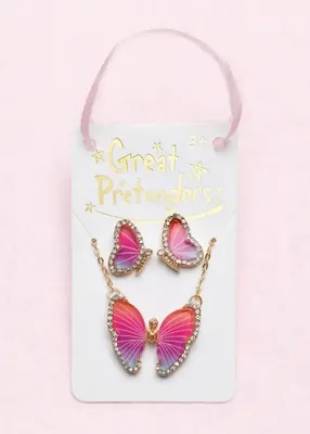 Produktbild von Kinder Schmuck Set Schmetterling Kette und Ohrstecker